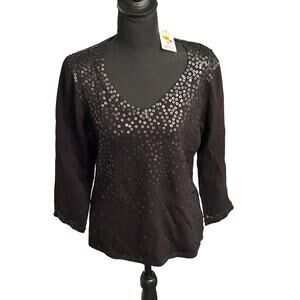 Women's Pointelle Top Black Size‎ Large NWT